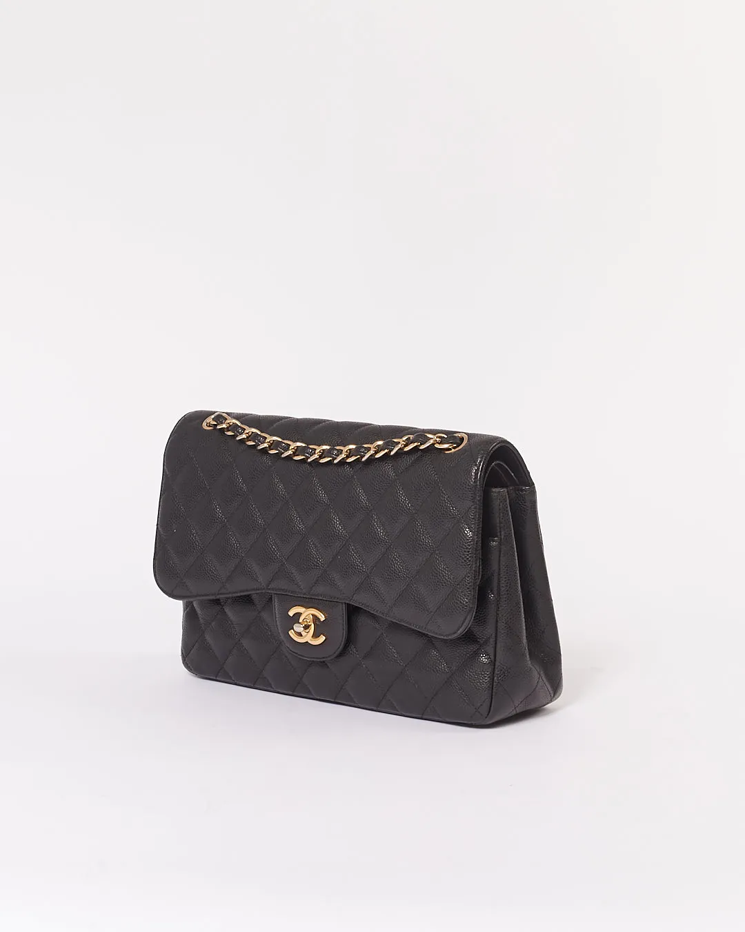 Chanel Black Caviar Quilted Leather Jumbo Double Flap Bag GHW