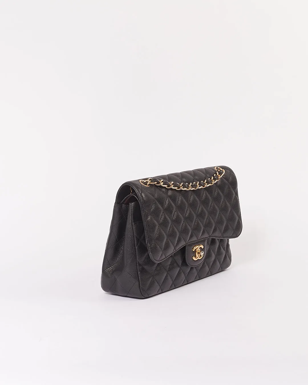Chanel Black Caviar Quilted Leather Jumbo Double Flap Bag GHW