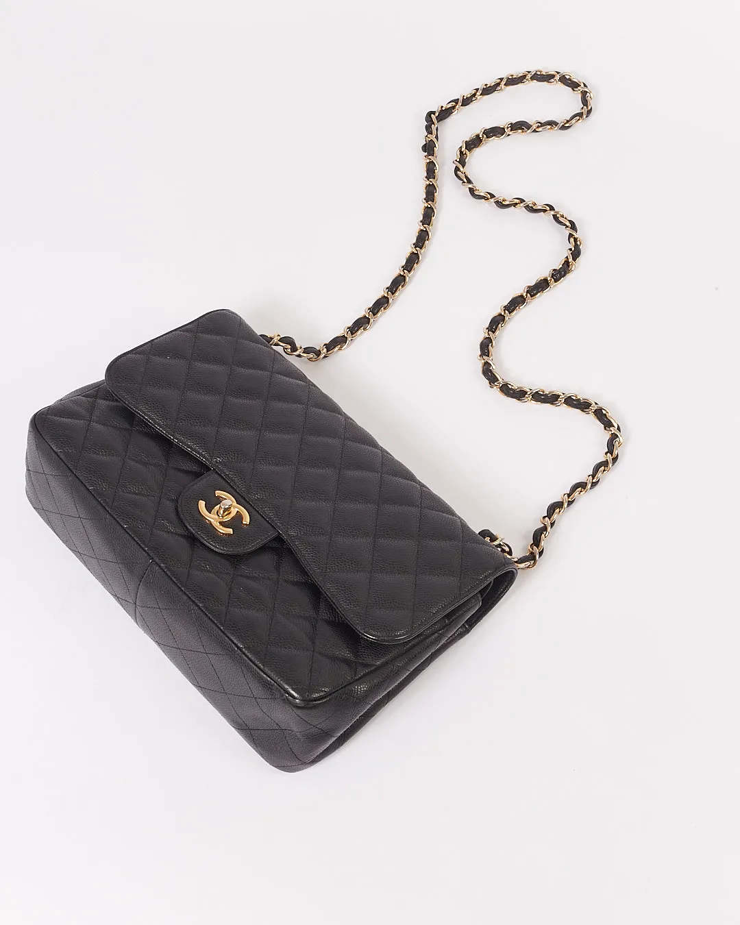Chanel Black Caviar Quilted Leather Jumbo Double Flap Bag GHW