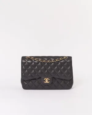 Chanel Black Caviar Quilted Leather Jumbo Double Flap Bag GHW