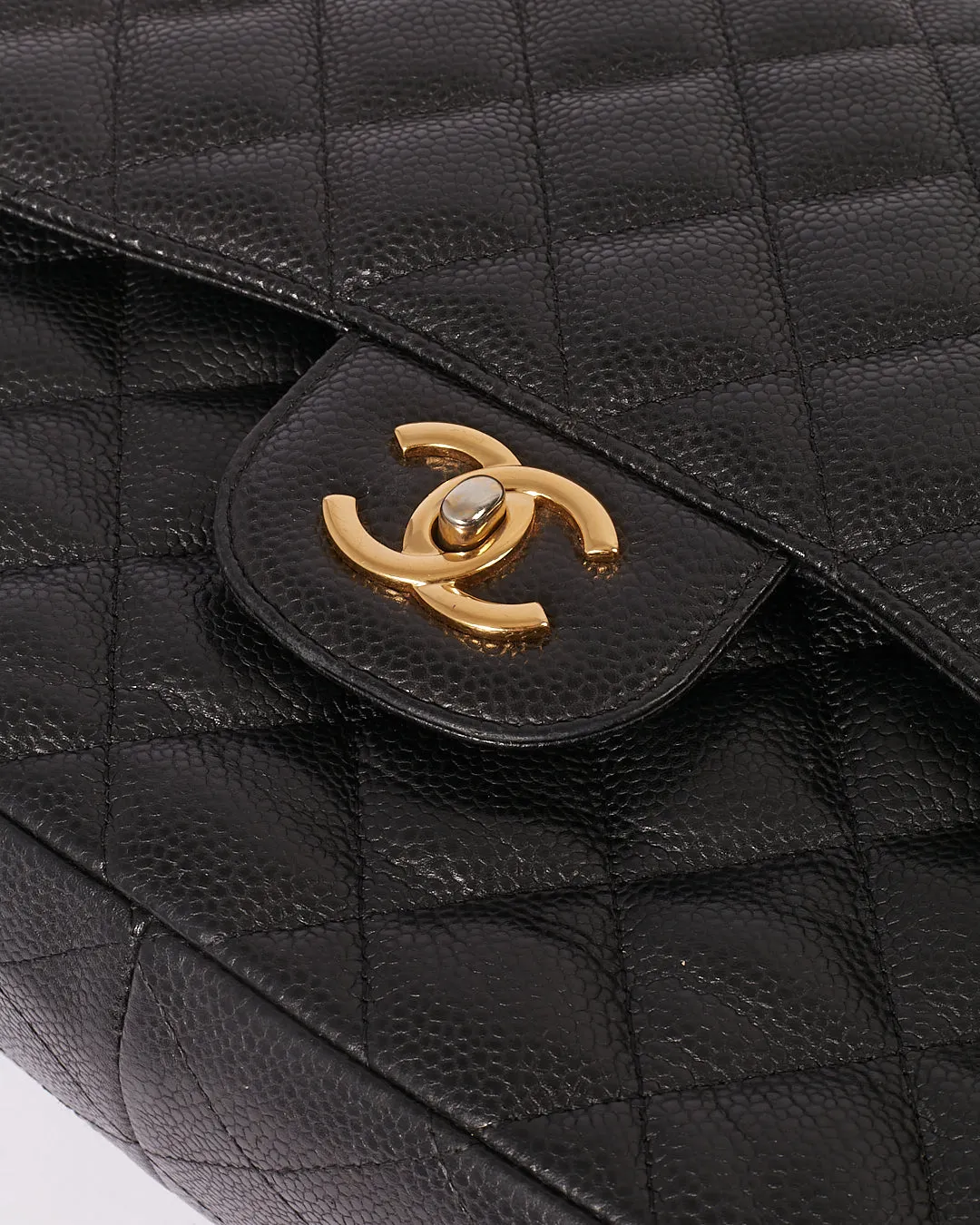Chanel Black Caviar Quilted Leather Jumbo Double Flap Bag GHW