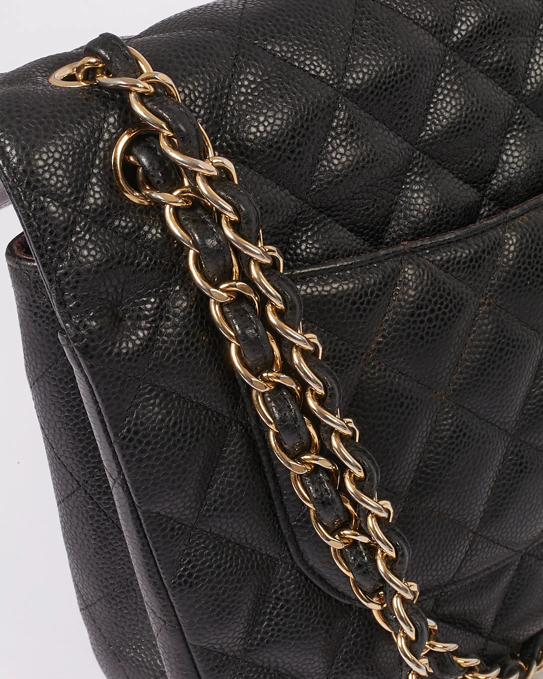 Chanel Black Caviar Quilted Leather Jumbo Double Flap Bag GHW