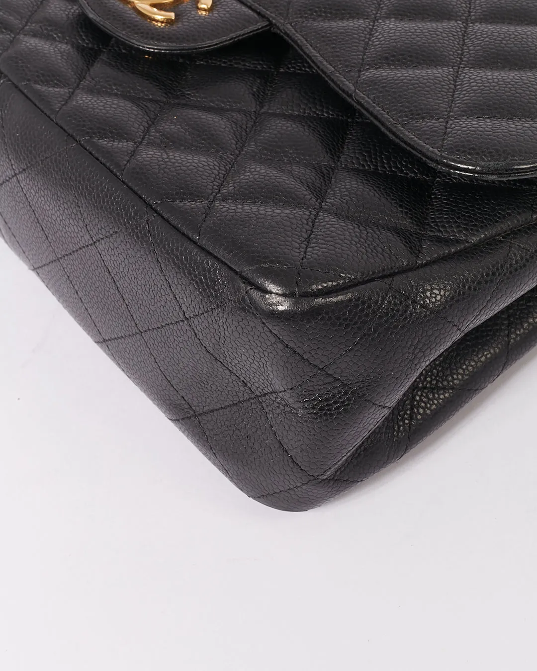 Chanel Black Caviar Quilted Leather Jumbo Double Flap Bag GHW