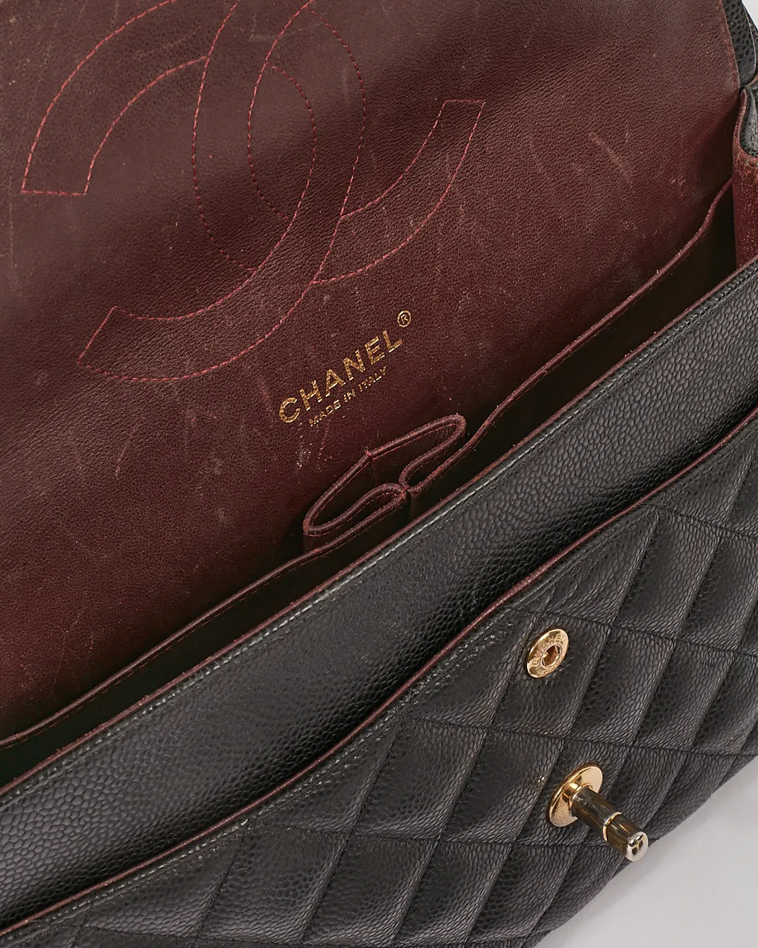 Chanel Black Caviar Quilted Leather Jumbo Double Flap Bag GHW