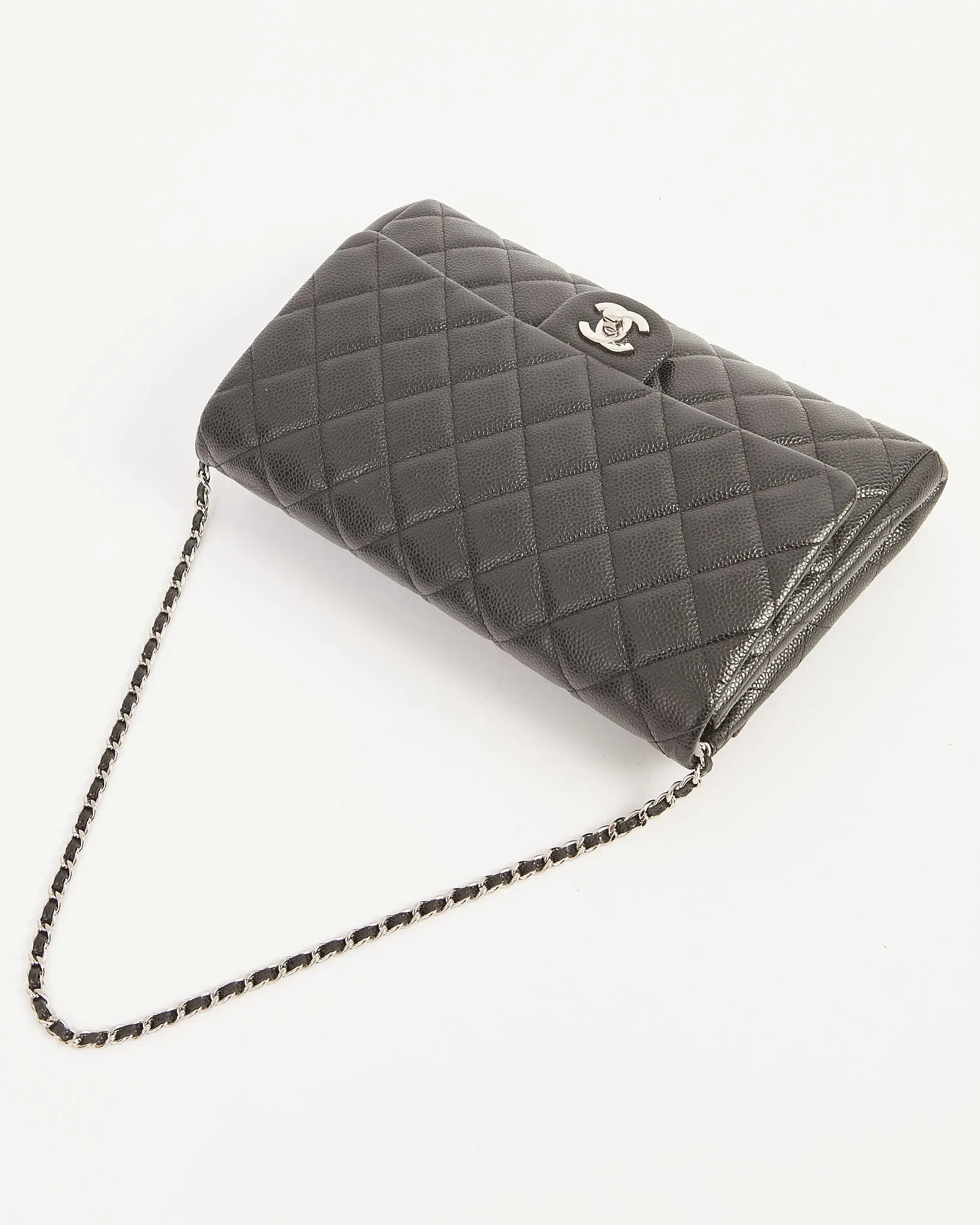 Chanel Black Quilted Lambskin Leather Chain Clutch Flap Bag