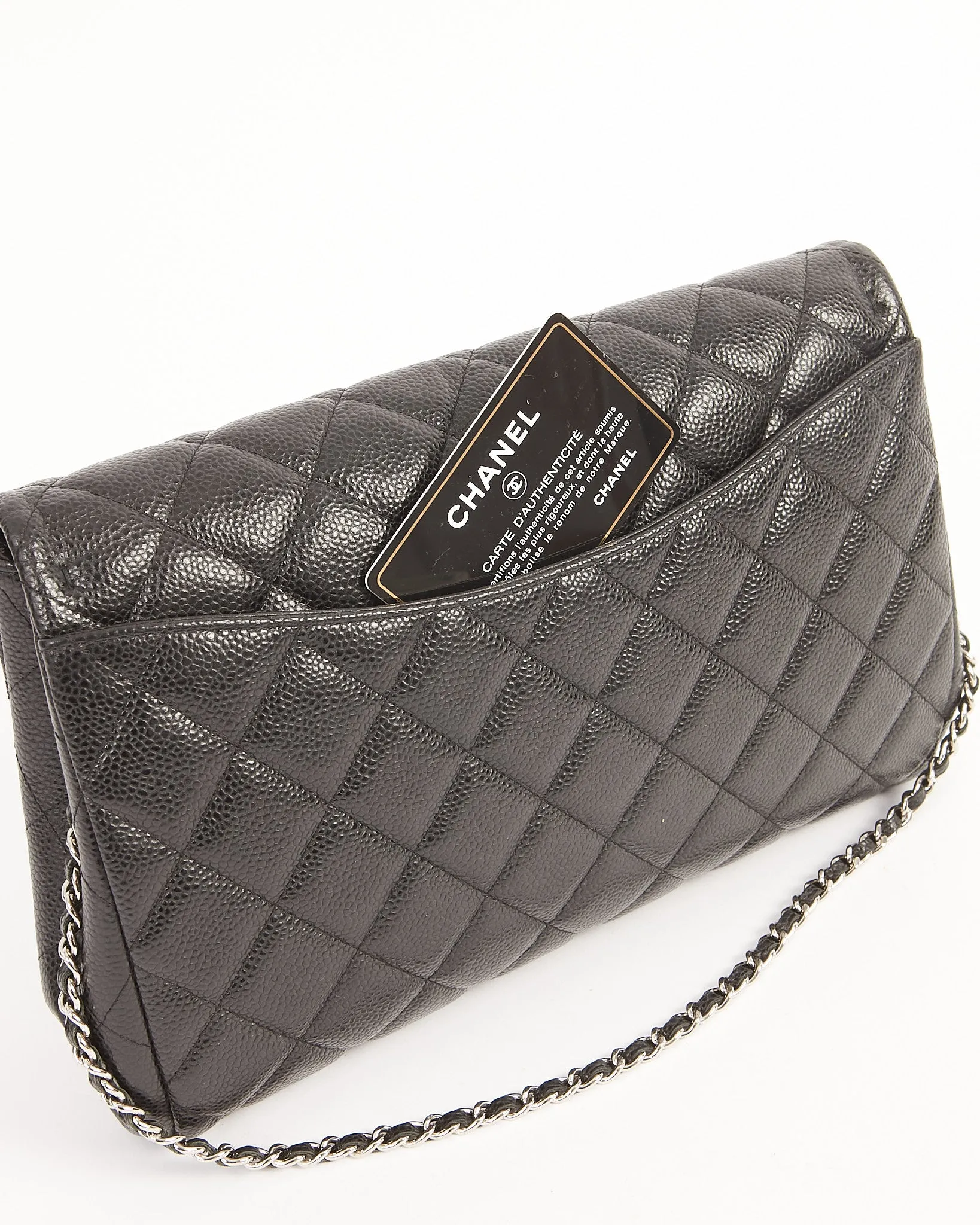 Chanel Black Quilted Lambskin Leather Chain Clutch Flap Bag