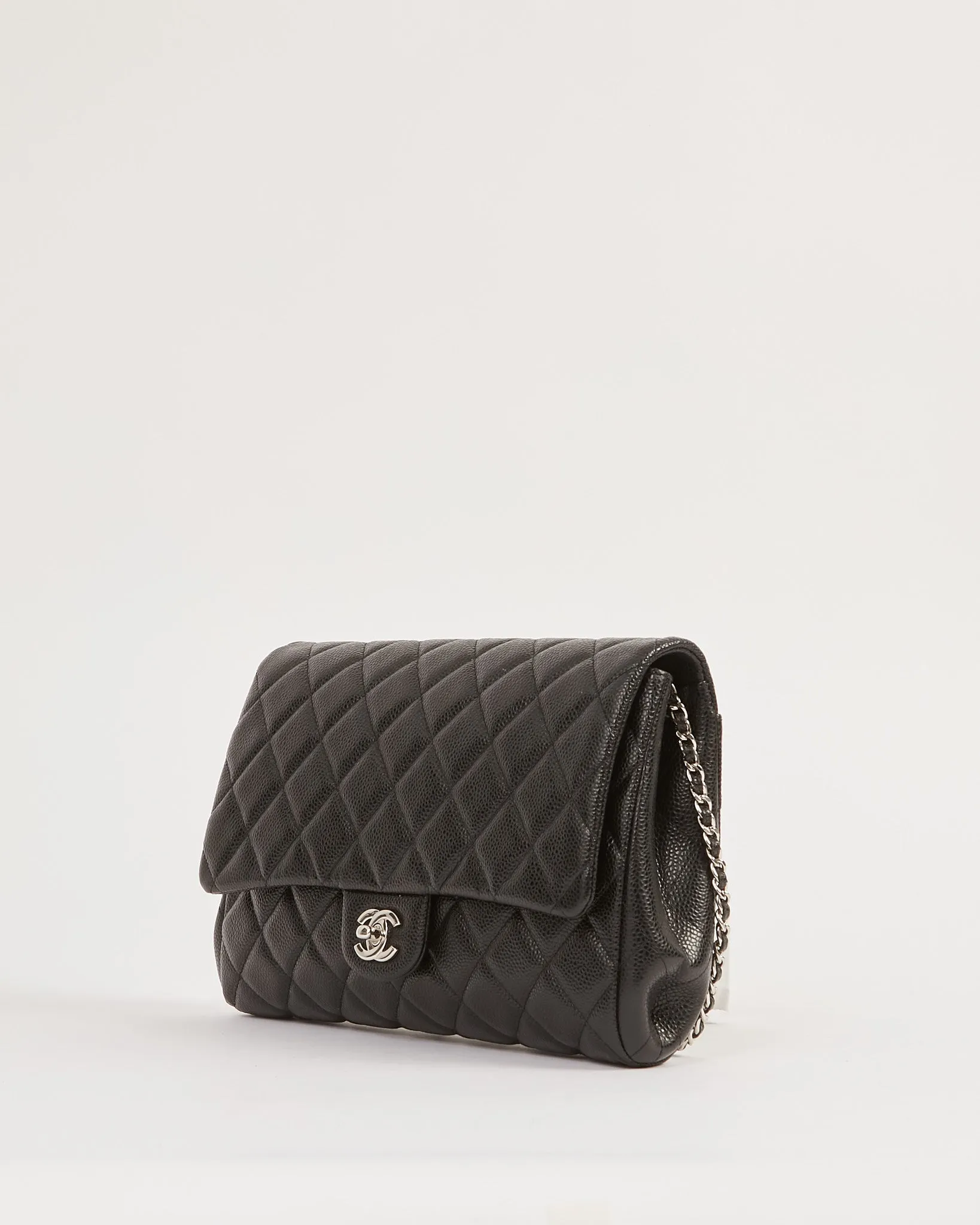 Chanel Black Quilted Lambskin Leather Chain Clutch Flap Bag
