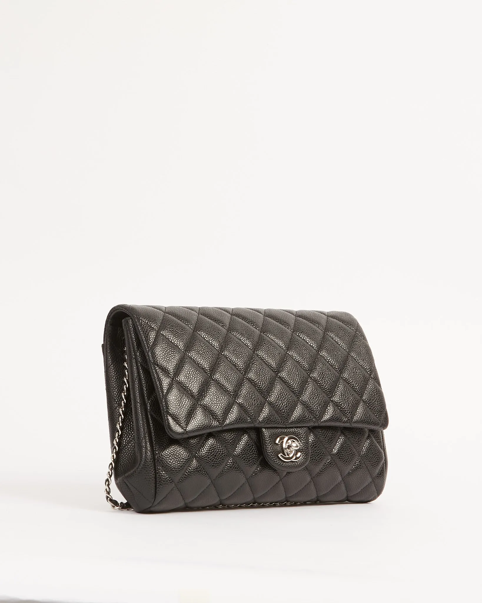 Chanel Black Quilted Lambskin Leather Chain Clutch Flap Bag