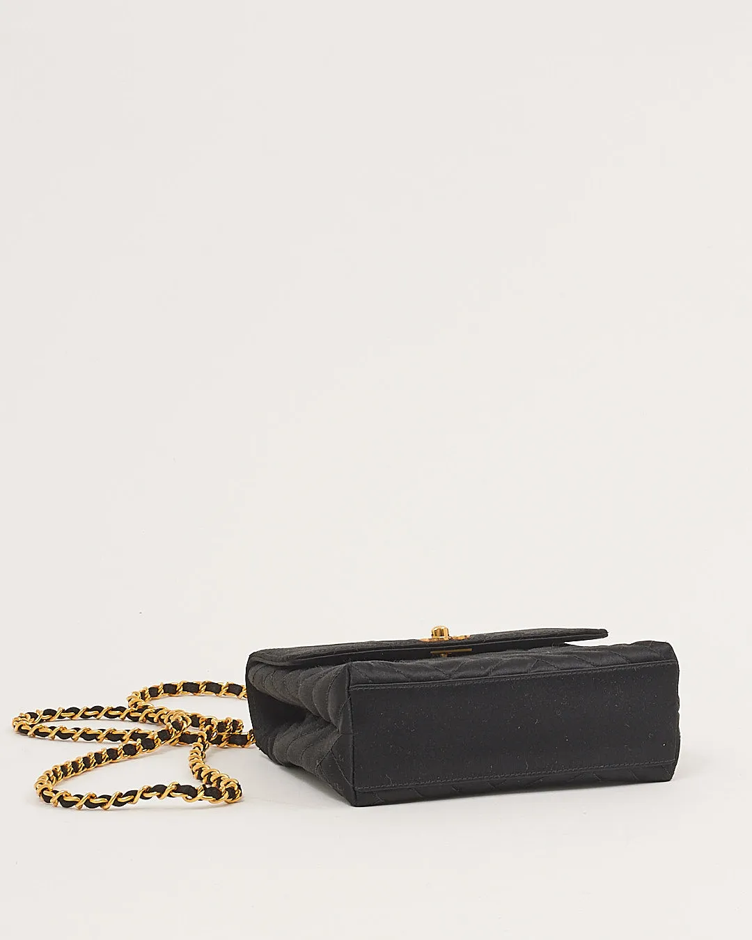 Chanel Black Satin 24K Gold Plated Vintage Square Flap Bag
