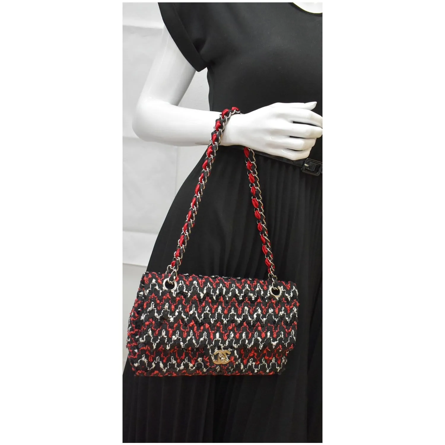 CHANEL Flap Tweed Fabric Shoulder Bag Multicolor
