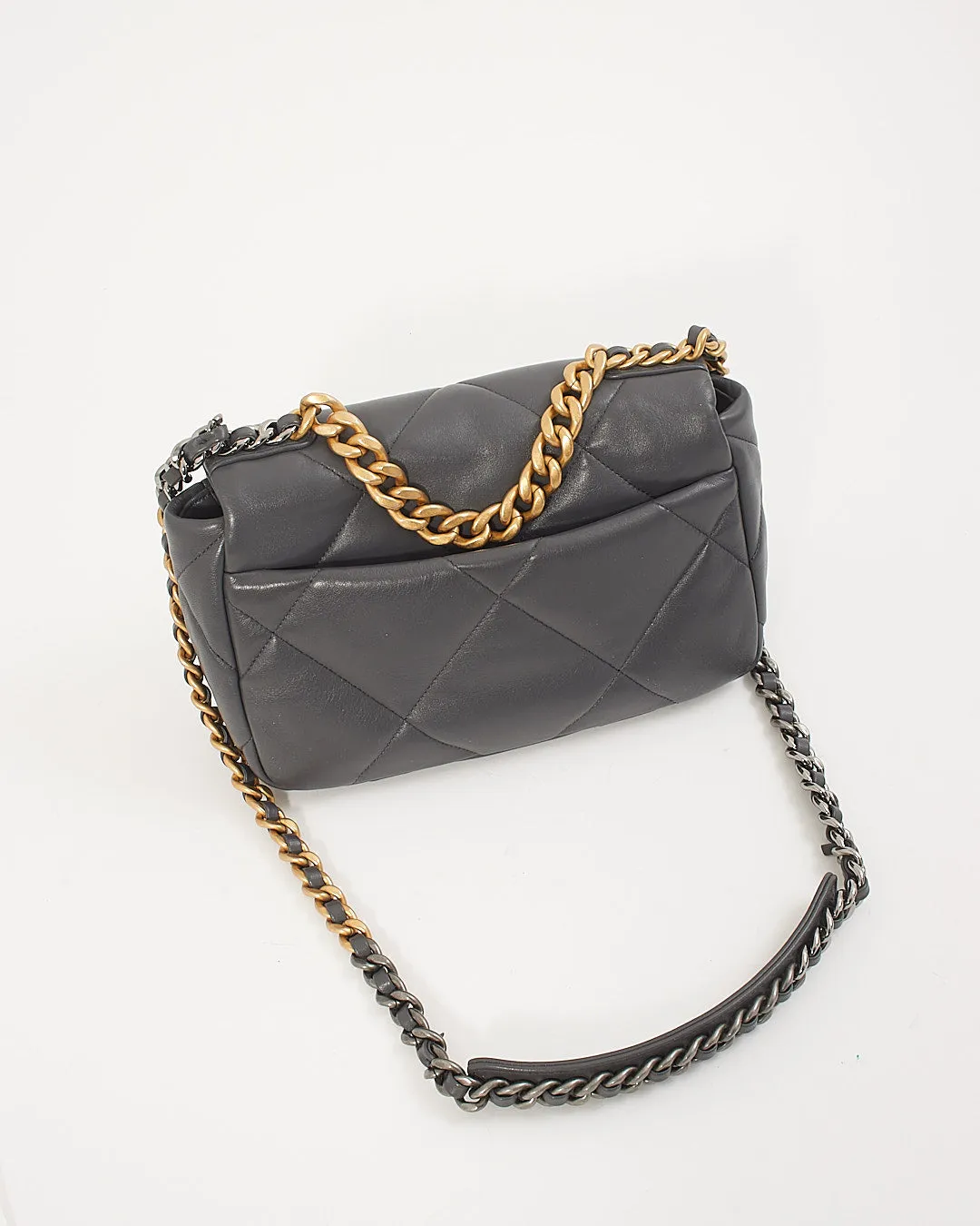 Chanel Grey Lambskin Leather Medium 19 Flap Chain Bag