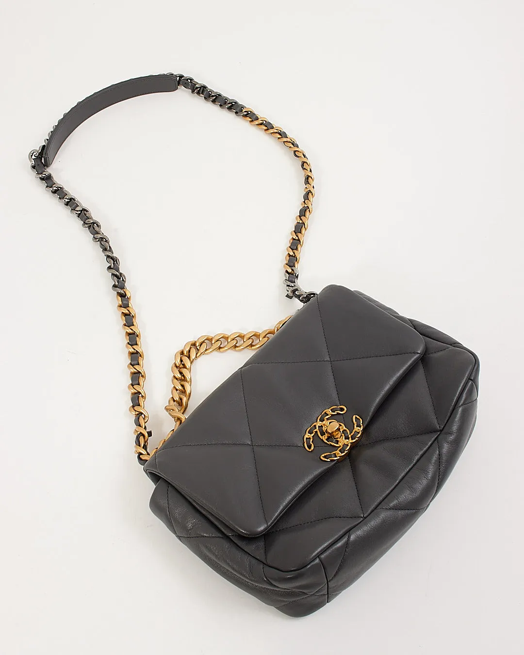 Chanel Grey Lambskin Leather Medium 19 Flap Chain Bag