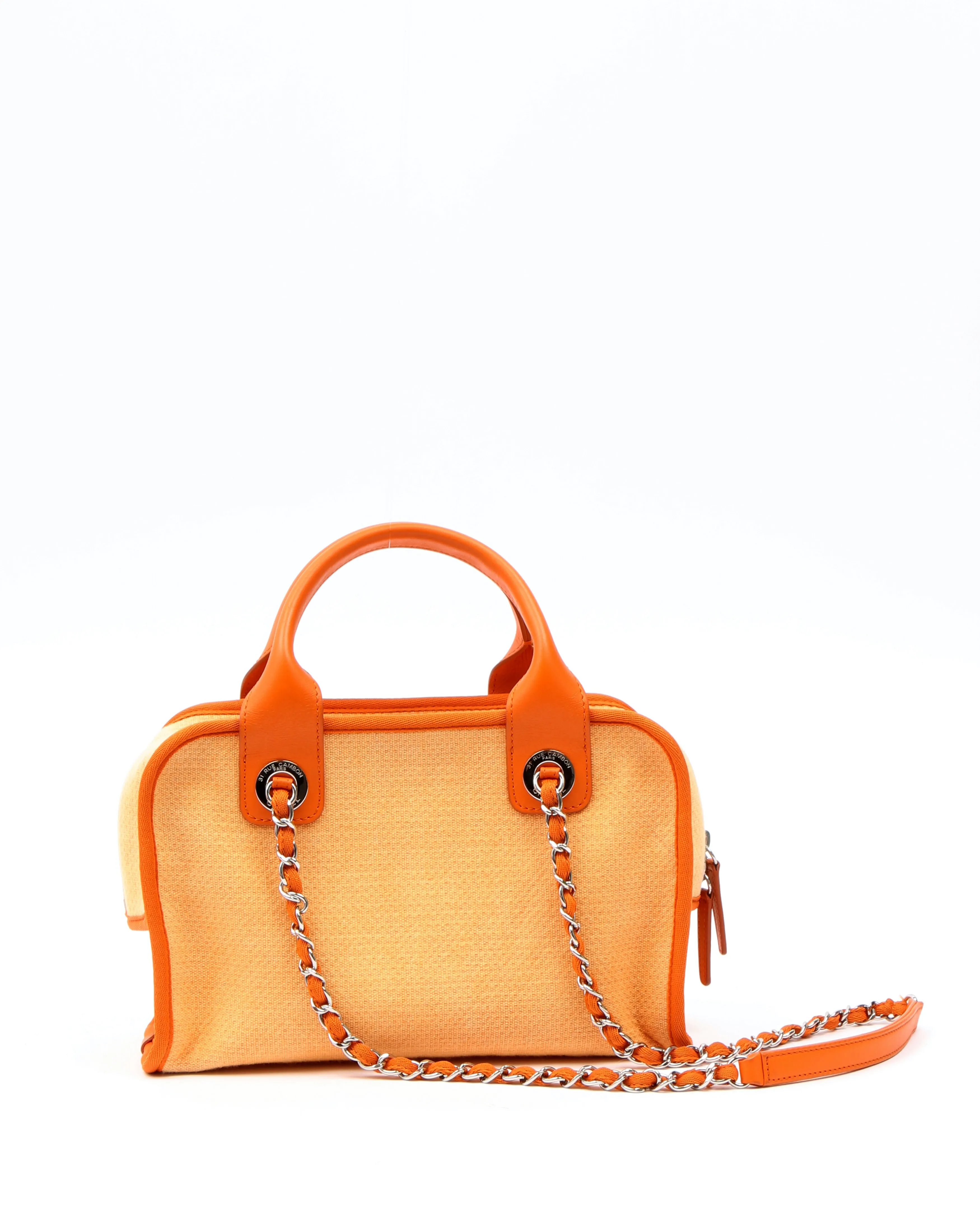 Chanel Orange Canvas Deauville Canvas Bowling Bag