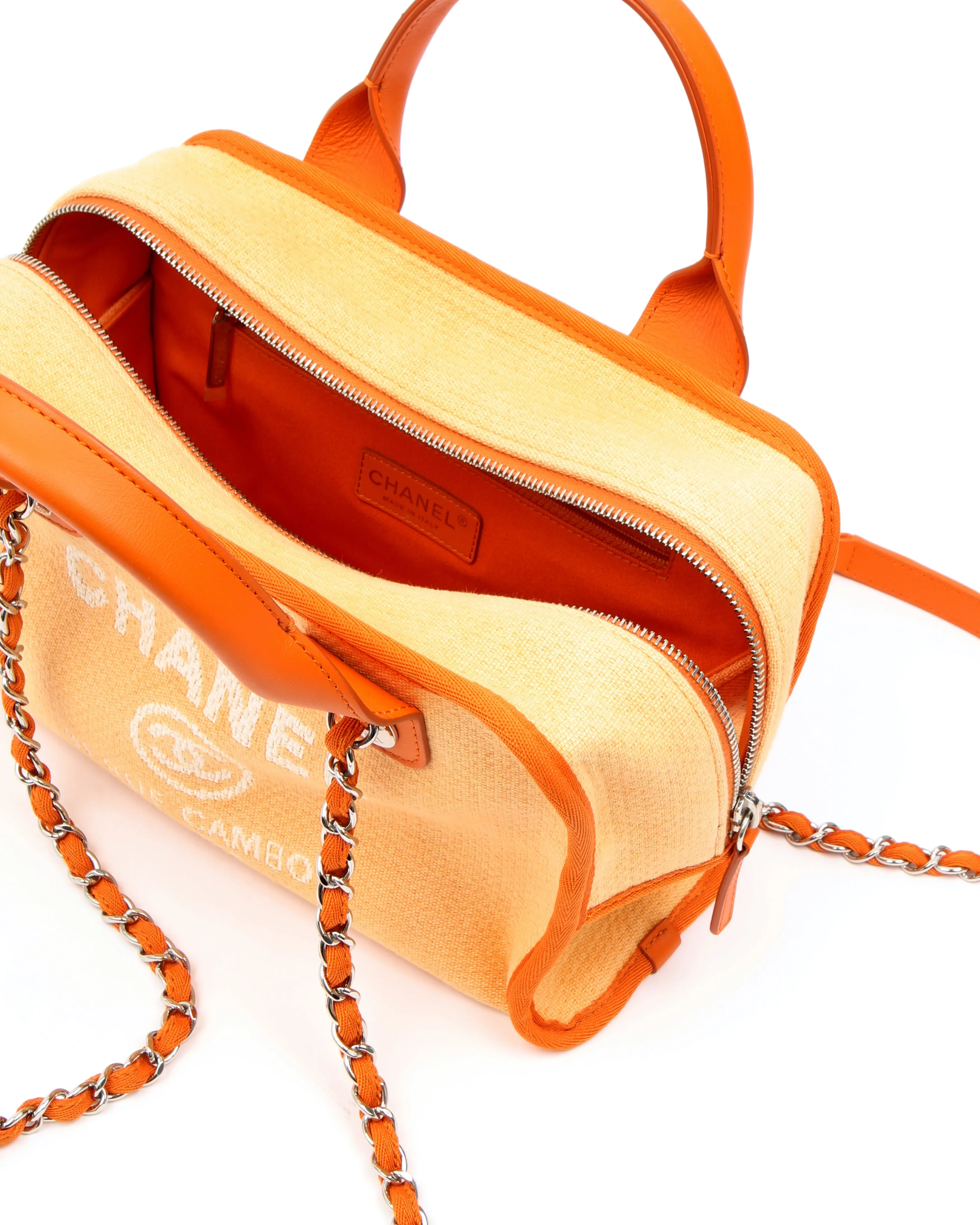 Chanel Orange Canvas Deauville Canvas Bowling Bag