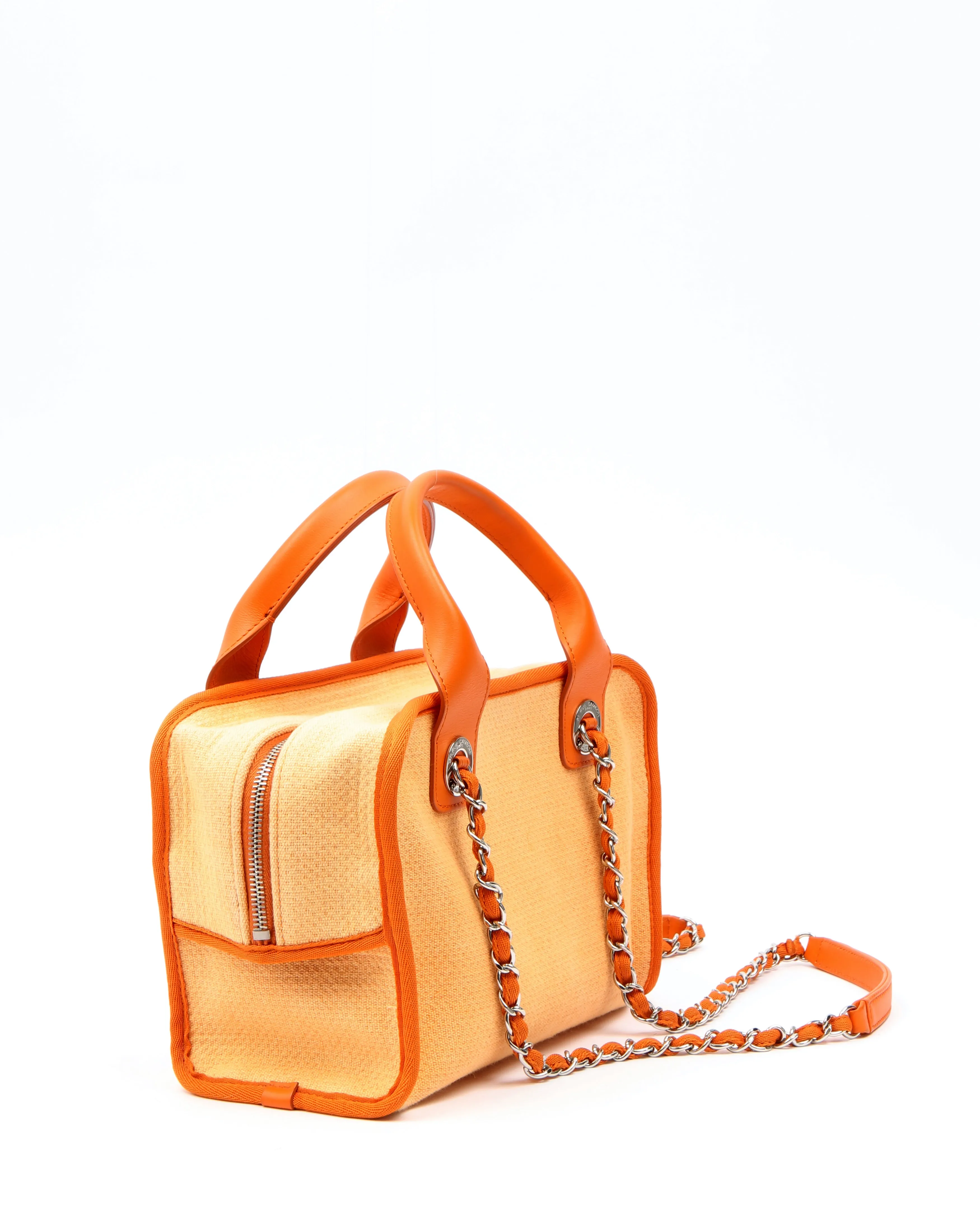 Chanel Orange Canvas Deauville Canvas Bowling Bag