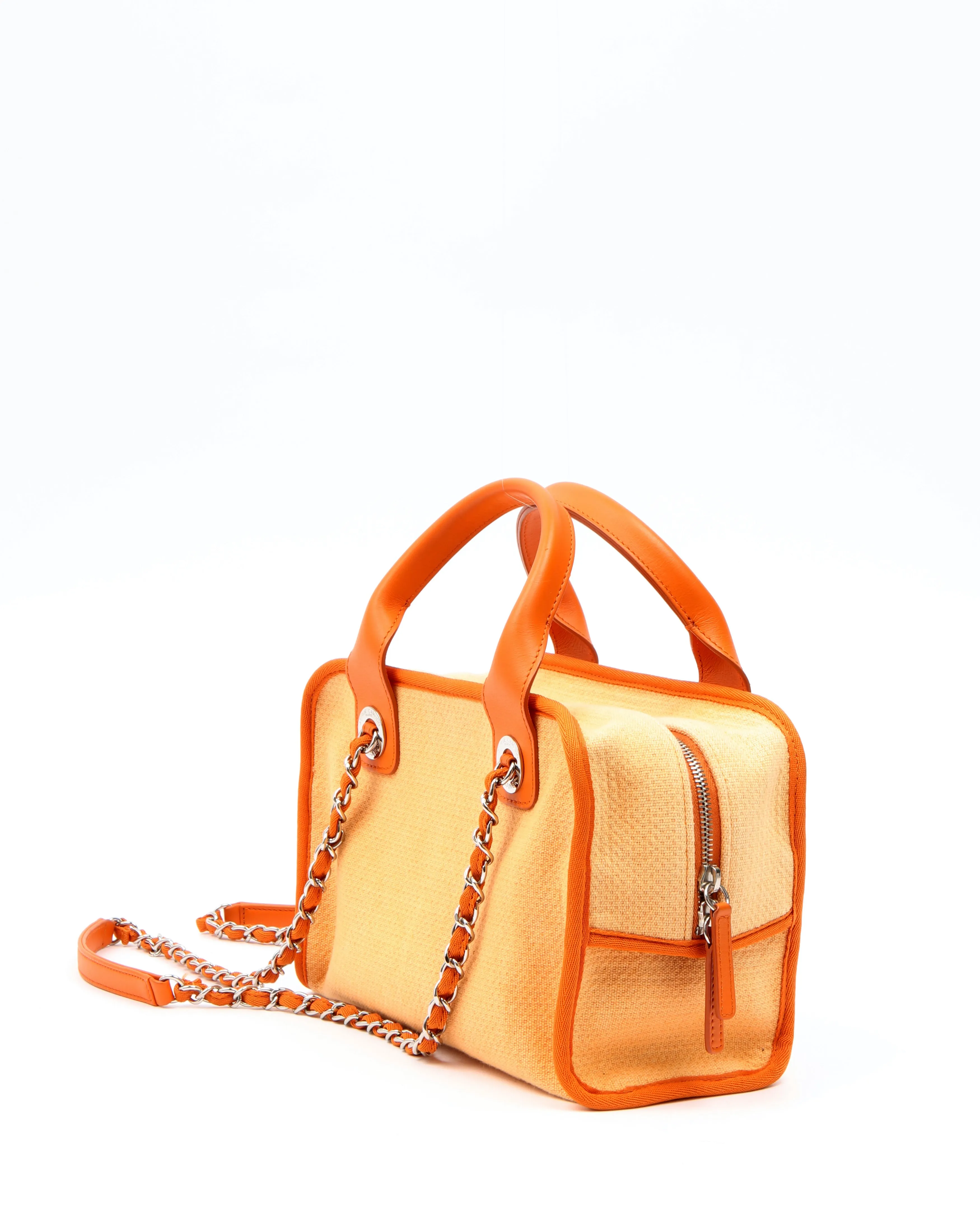 Chanel Orange Canvas Deauville Canvas Bowling Bag
