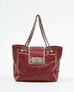 Chanel Red Burgundy Quilted Leather East West Reissue Tote