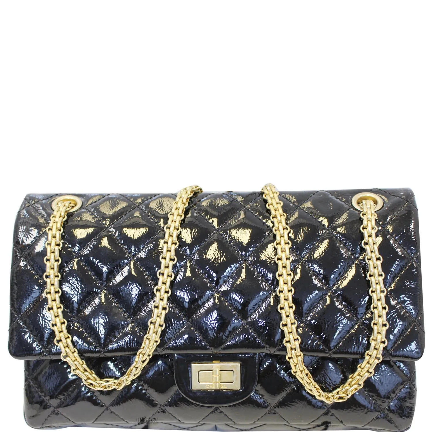 CHANEL Reissue Double Flap Patent Leather Shoulder Bag Black