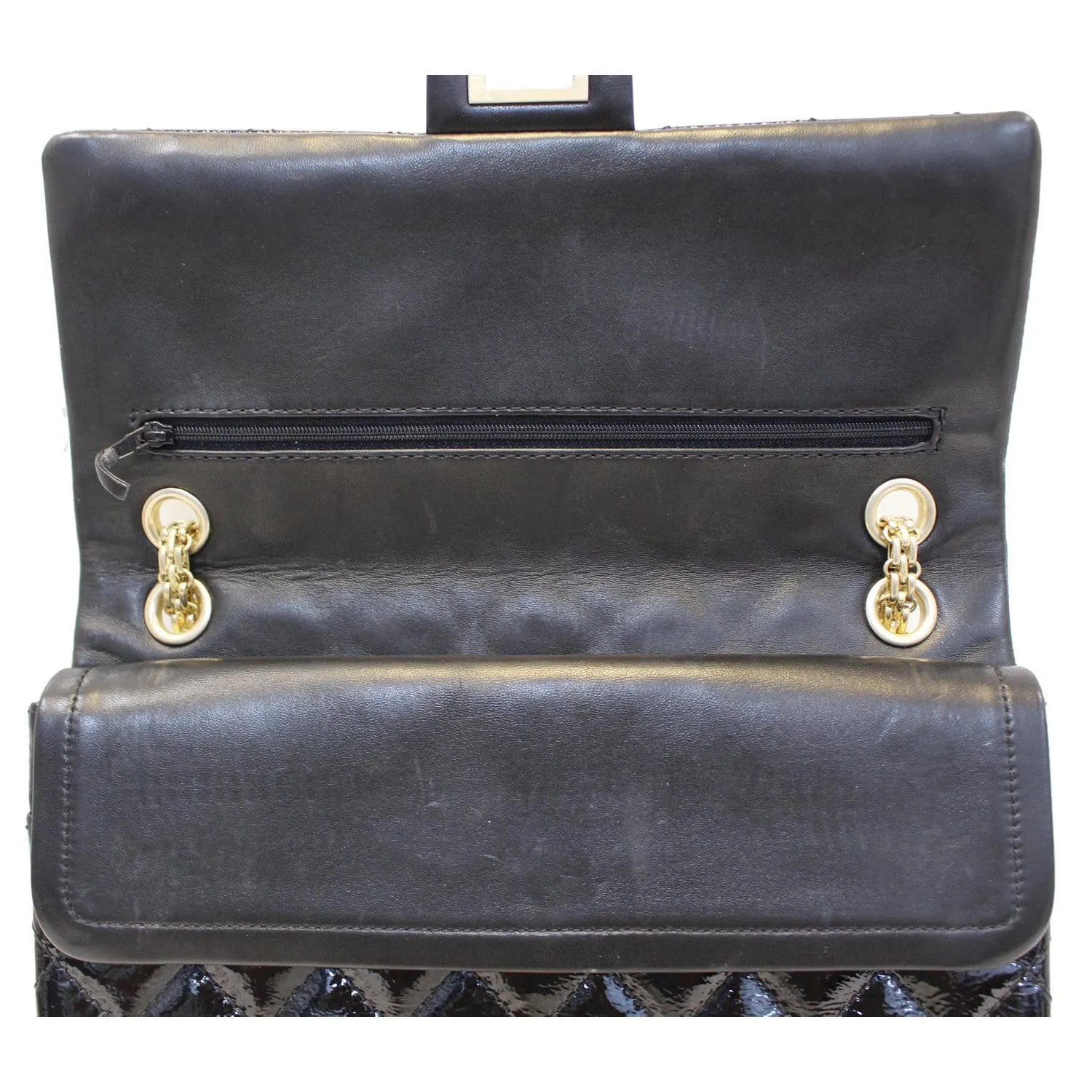 CHANEL Reissue Double Flap Patent Leather Shoulder Bag Black