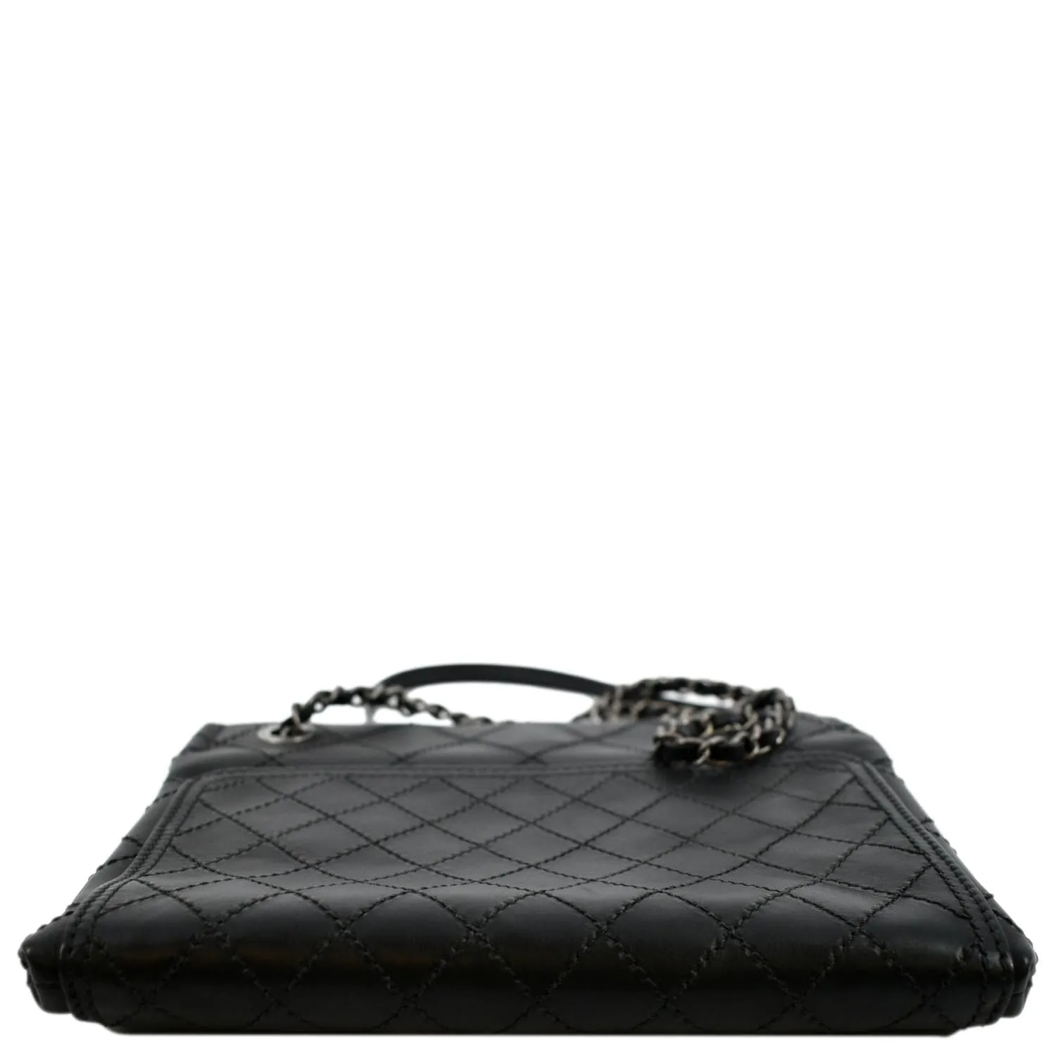 CHANEL Stitched CC Pocket Leather Shoulder Bag Black