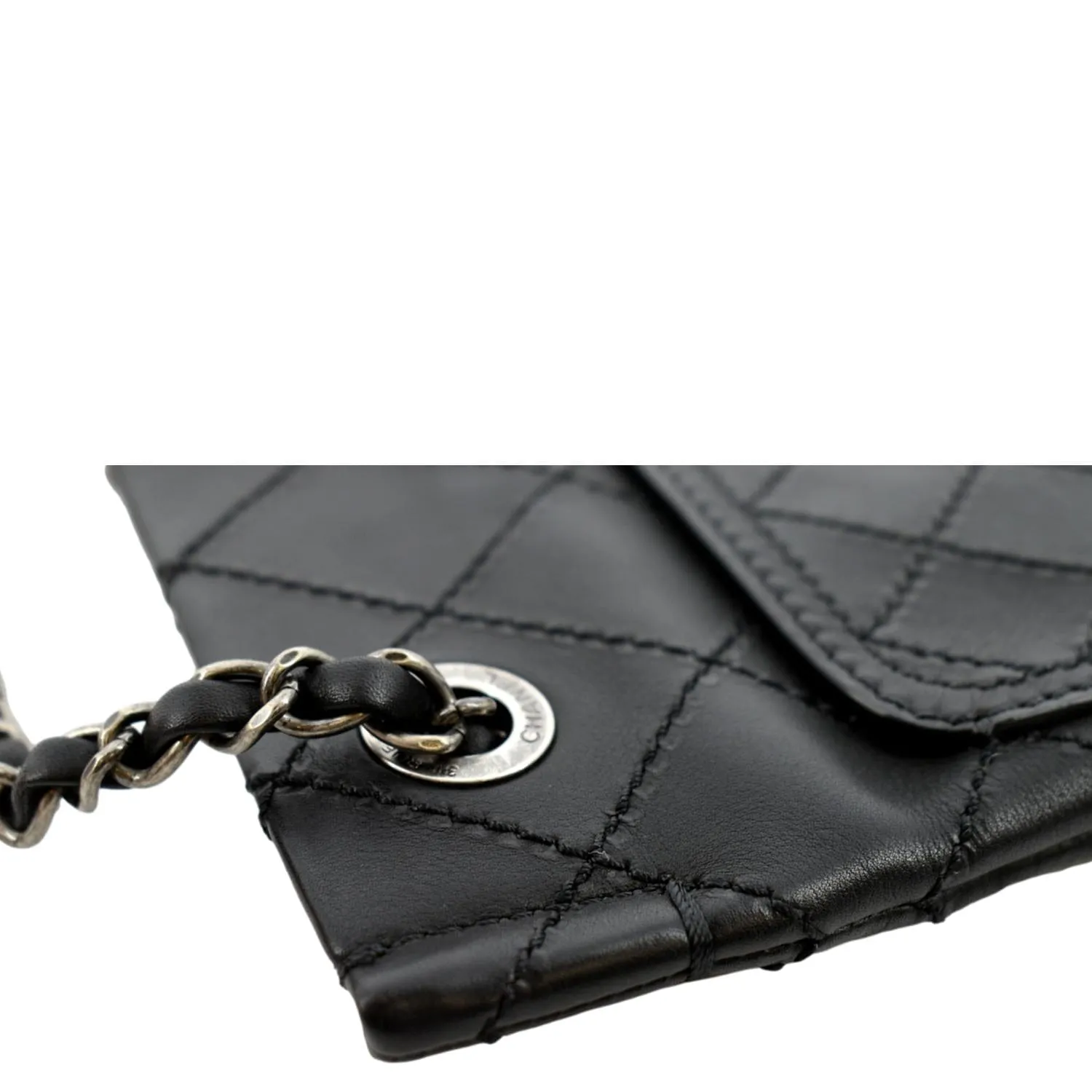 CHANEL Stitched CC Pocket Leather Shoulder Bag Black