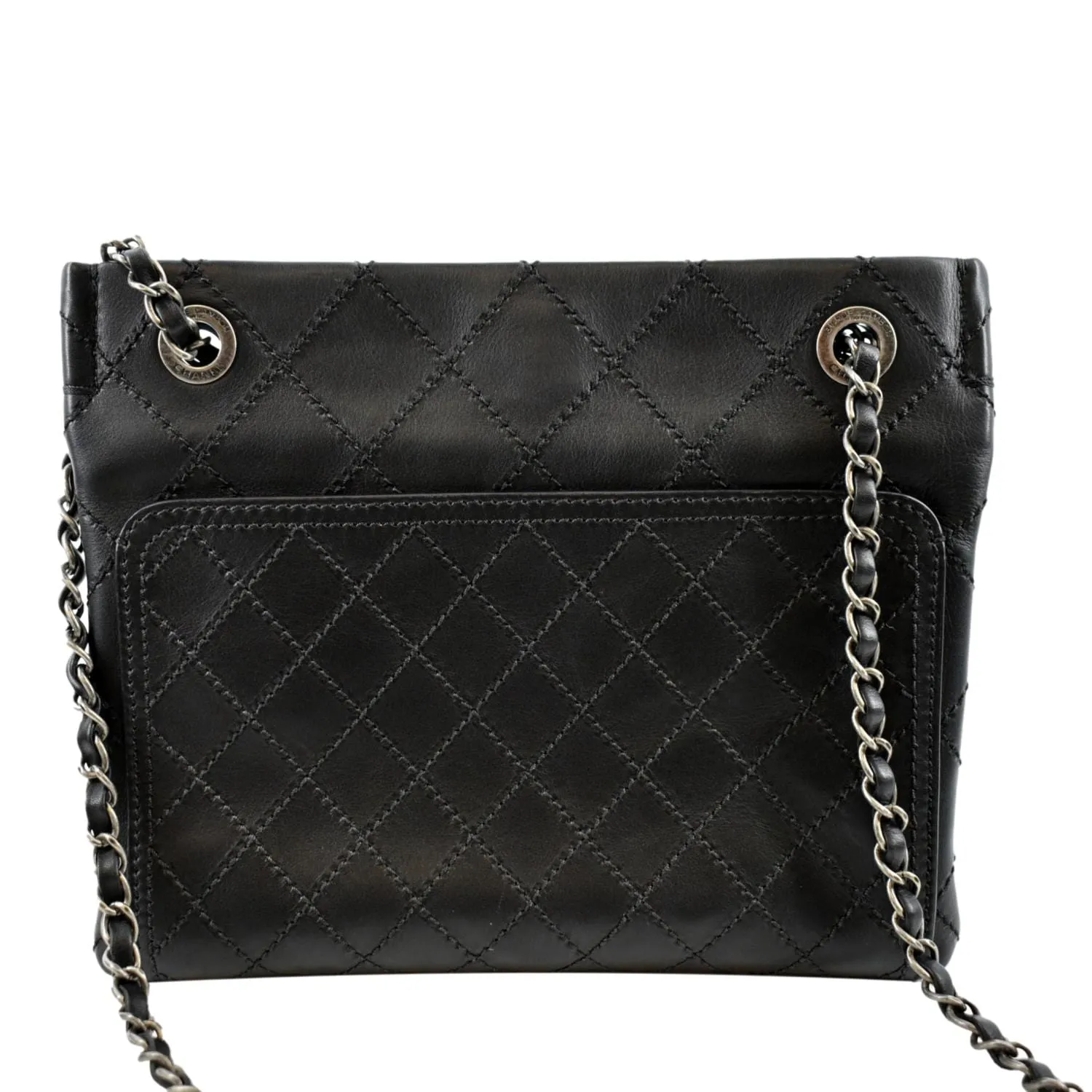 CHANEL Stitched CC Pocket Leather Shoulder Bag Black