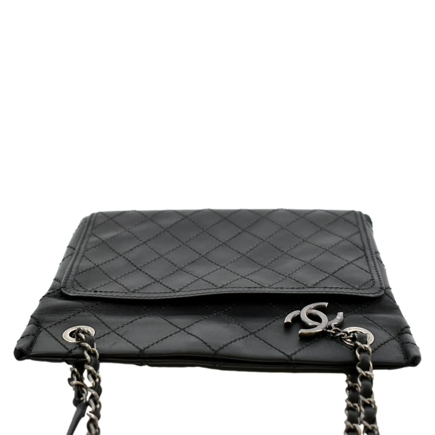 CHANEL Stitched CC Pocket Leather Shoulder Bag Black