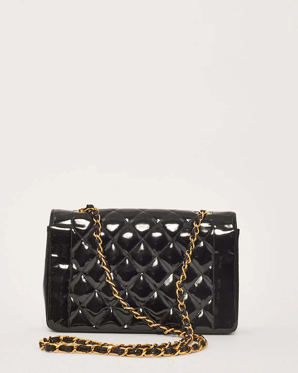 Chanel Vintage Black Patent Leather Diana Flap Shoulder Bag GHW
