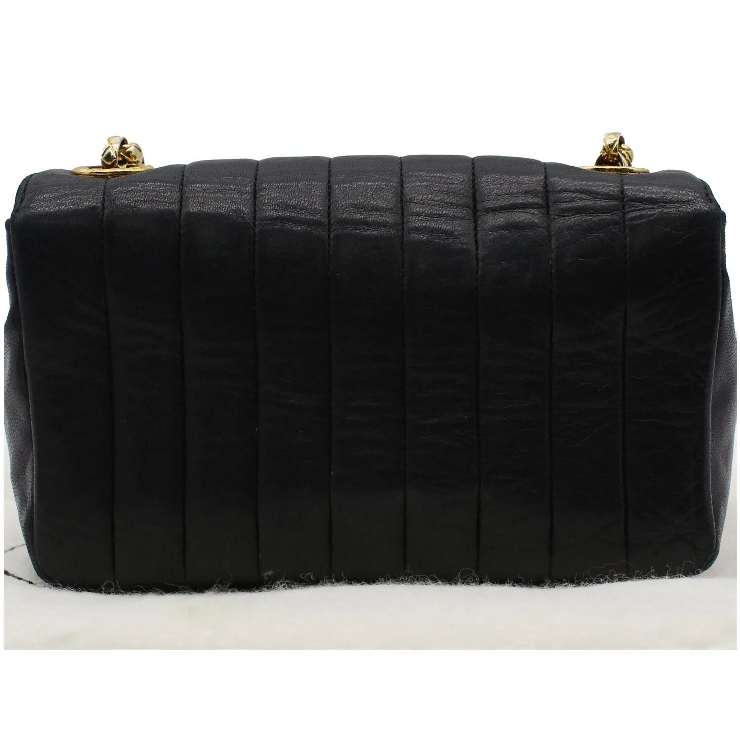 CHANEL Vintage Border Flap Lambskin Shoulder Bag Black