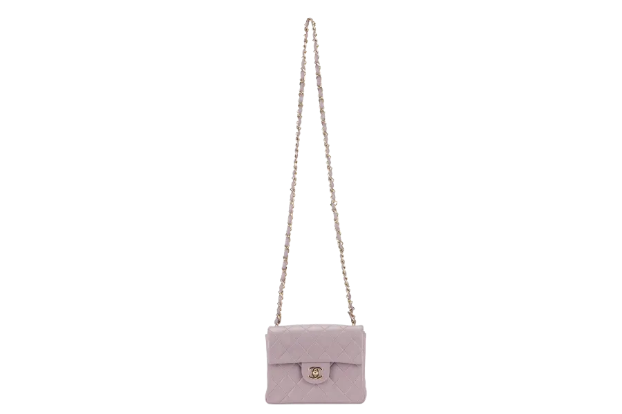 CHANEL VINTAGE CLASSIC FLAP MINI SQUARE (795xxxx) LILAC LAMBSKIN GOLD HARDWARE WITH CARD AND DUST COVER