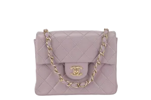 CHANEL VINTAGE CLASSIC FLAP MINI SQUARE (795xxxx) LILAC LAMBSKIN GOLD HARDWARE WITH CARD AND DUST COVER