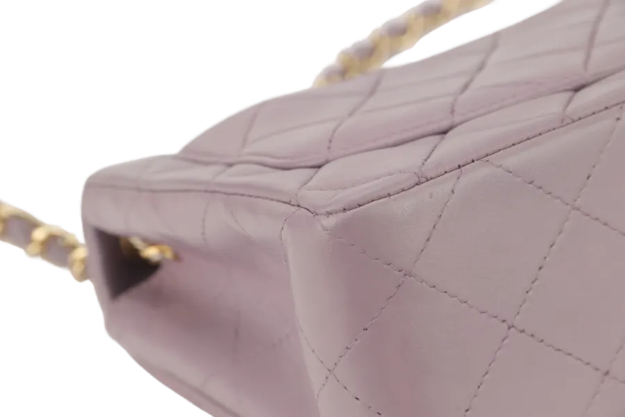 CHANEL VINTAGE CLASSIC FLAP MINI SQUARE (795xxxx) LILAC LAMBSKIN GOLD HARDWARE WITH CARD AND DUST COVER