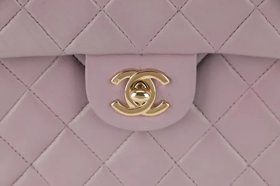 CHANEL VINTAGE CLASSIC FLAP MINI SQUARE (795xxxx) LILAC LAMBSKIN GOLD HARDWARE WITH CARD AND DUST COVER