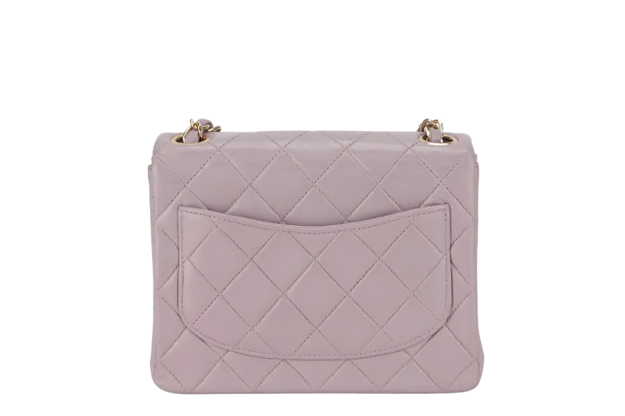 CHANEL VINTAGE CLASSIC FLAP MINI SQUARE (795xxxx) LILAC LAMBSKIN GOLD HARDWARE WITH CARD AND DUST COVER