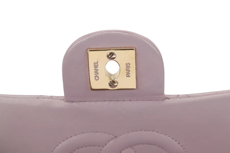 CHANEL VINTAGE CLASSIC FLAP MINI SQUARE (795xxxx) LILAC LAMBSKIN GOLD HARDWARE WITH CARD AND DUST COVER