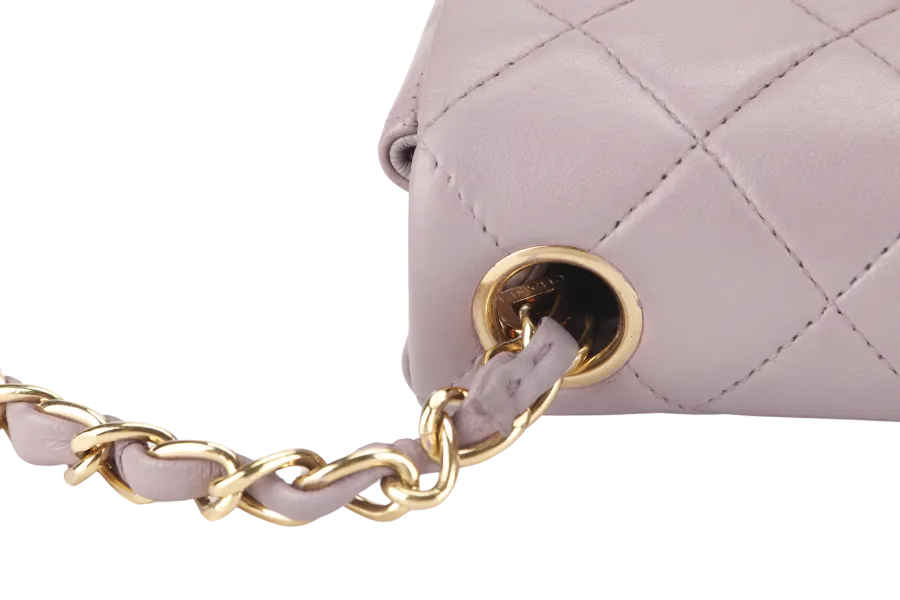 CHANEL VINTAGE CLASSIC FLAP MINI SQUARE (795xxxx) LILAC LAMBSKIN GOLD HARDWARE WITH CARD AND DUST COVER