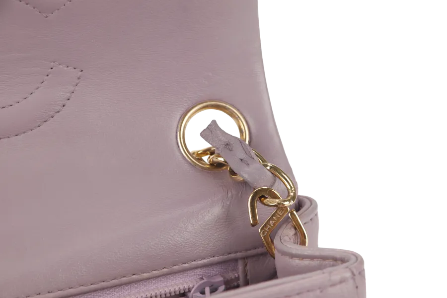 CHANEL VINTAGE CLASSIC FLAP MINI SQUARE (795xxxx) LILAC LAMBSKIN GOLD HARDWARE WITH CARD AND DUST COVER
