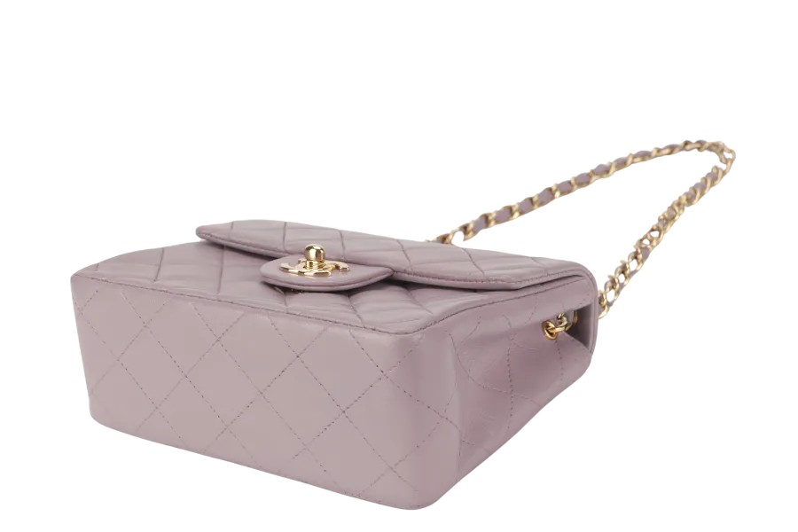 CHANEL VINTAGE CLASSIC FLAP MINI SQUARE (795xxxx) LILAC LAMBSKIN GOLD HARDWARE WITH CARD AND DUST COVER