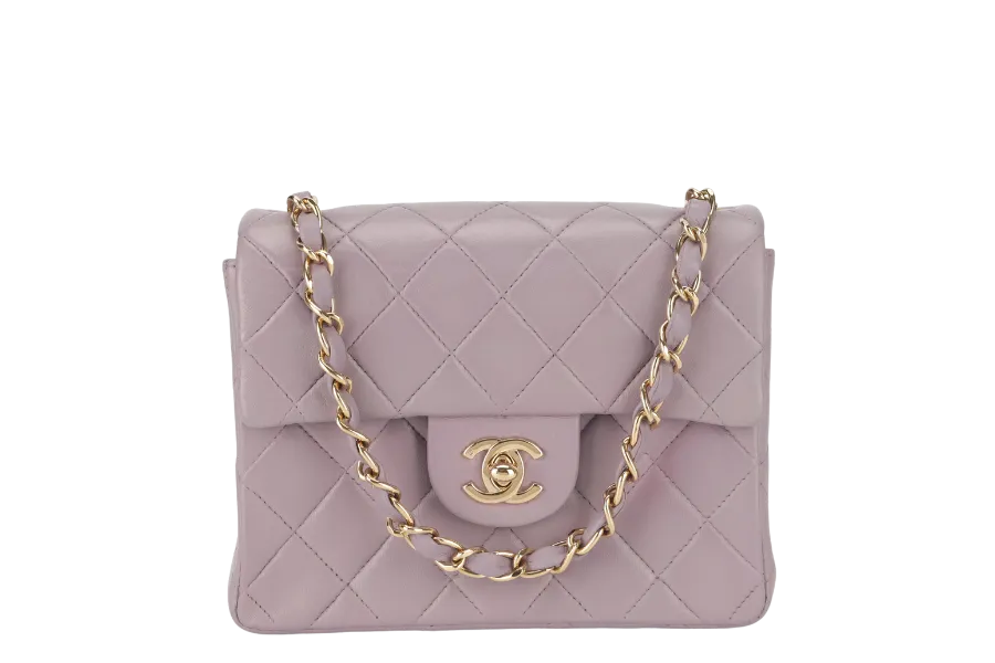 CHANEL VINTAGE CLASSIC FLAP MINI SQUARE (795xxxx) LILAC LAMBSKIN GOLD HARDWARE WITH CARD AND DUST COVER