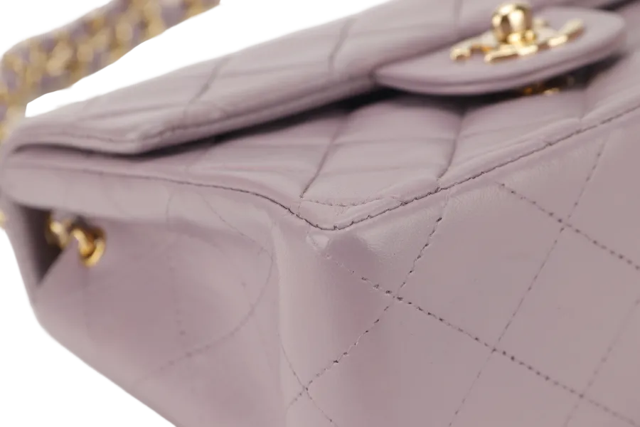 CHANEL VINTAGE CLASSIC FLAP MINI SQUARE (795xxxx) LILAC LAMBSKIN GOLD HARDWARE WITH CARD AND DUST COVER