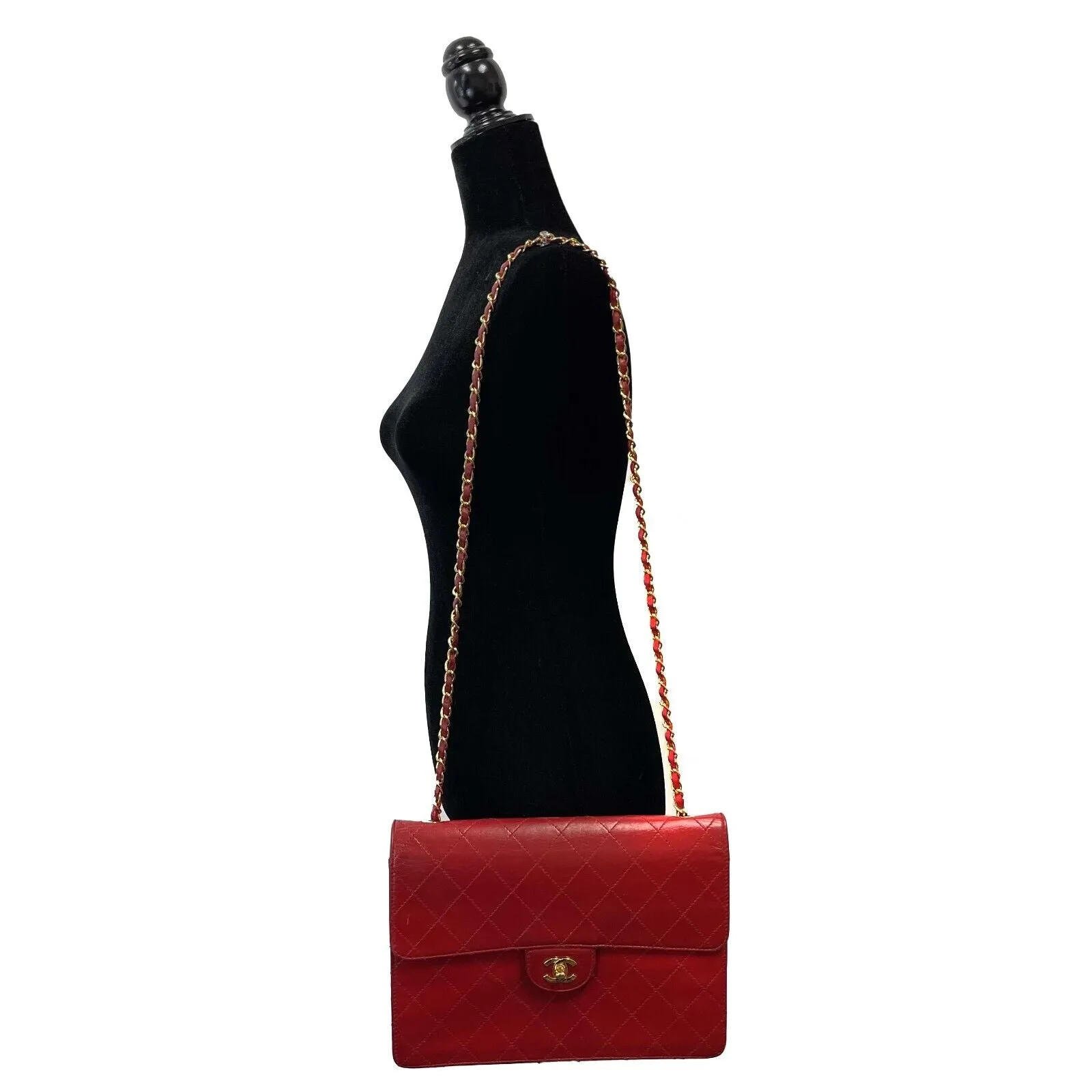 CHANEL - Vintage Jumbo CC Lambskin Single Flap Red Shoulder Bag