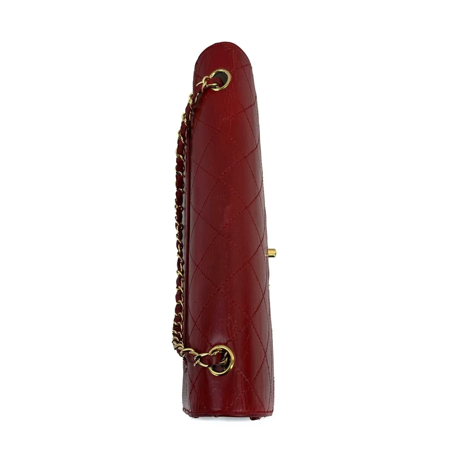 CHANEL - Vintage Jumbo CC Lambskin Single Flap Red Shoulder Bag