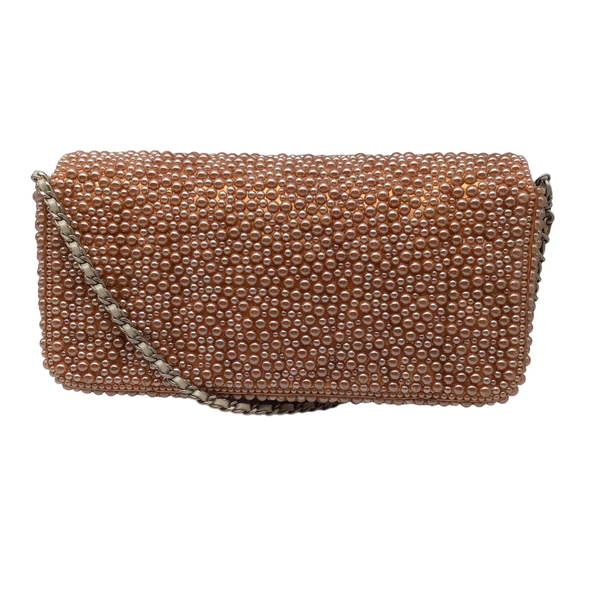 Chanel Vintage Rose Pearl Embellished Flap Handbag