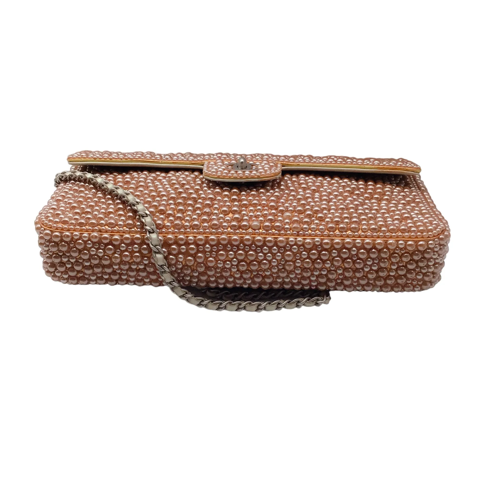 Chanel Vintage Rose Pearl Embellished Flap Handbag