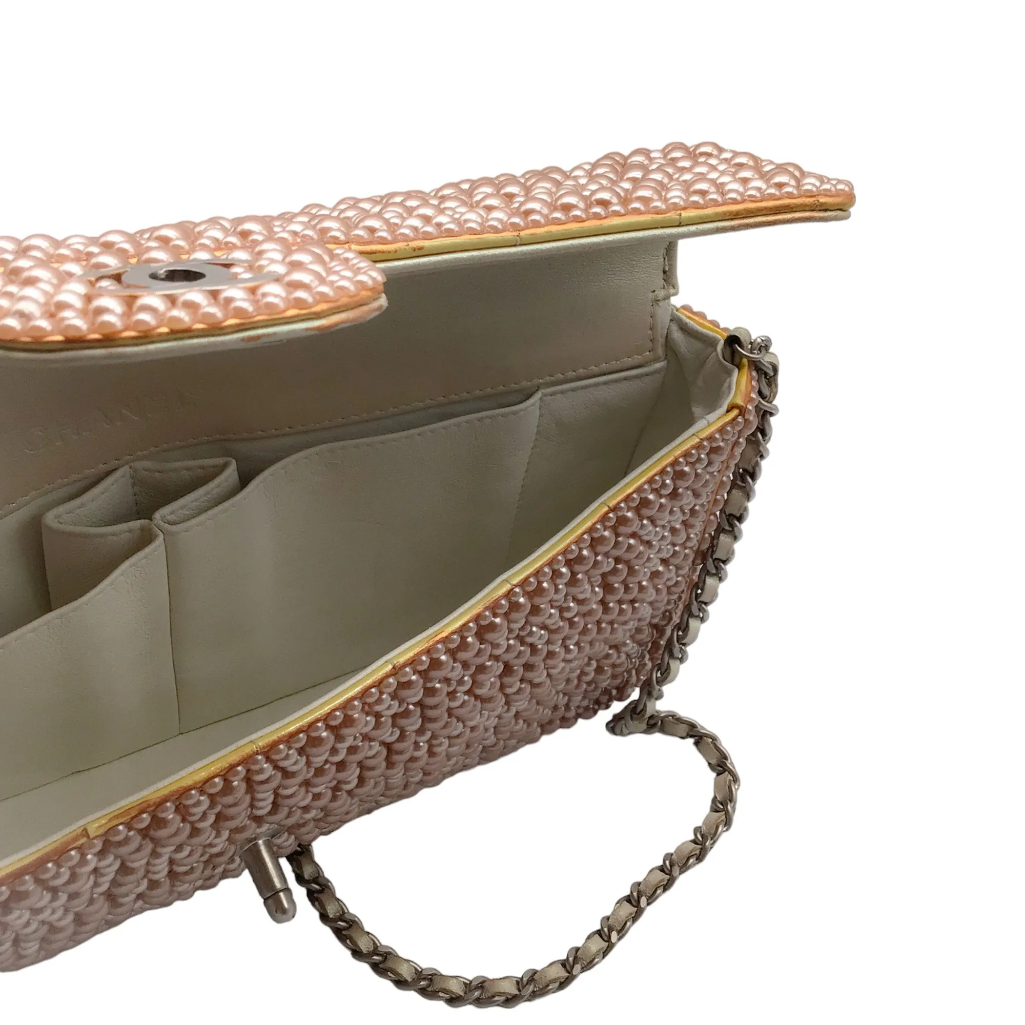 Chanel Vintage Rose Pearl Embellished Flap Handbag