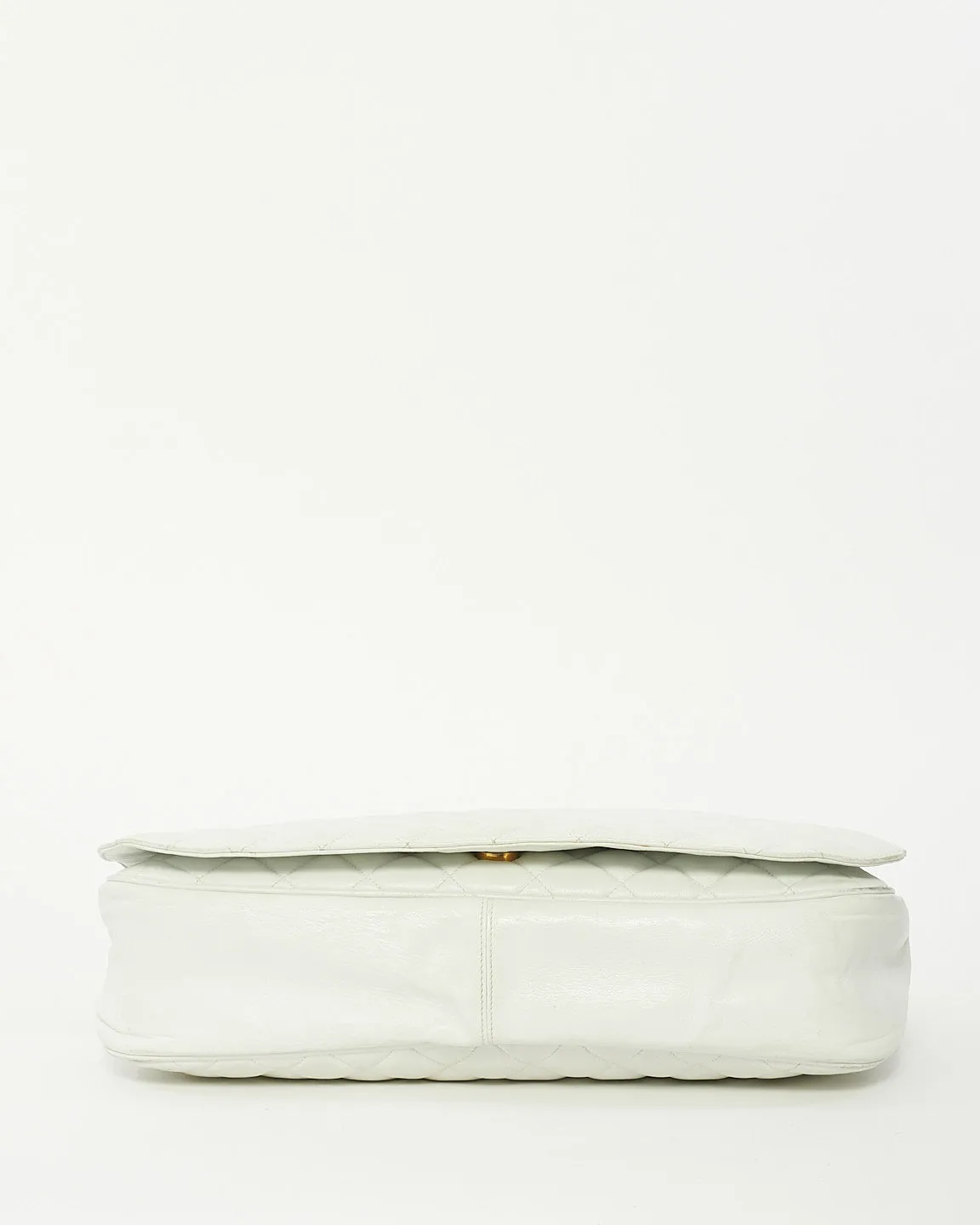 Chanel Vintage White Quilted Leather Large Flap Logo Messenger Bag