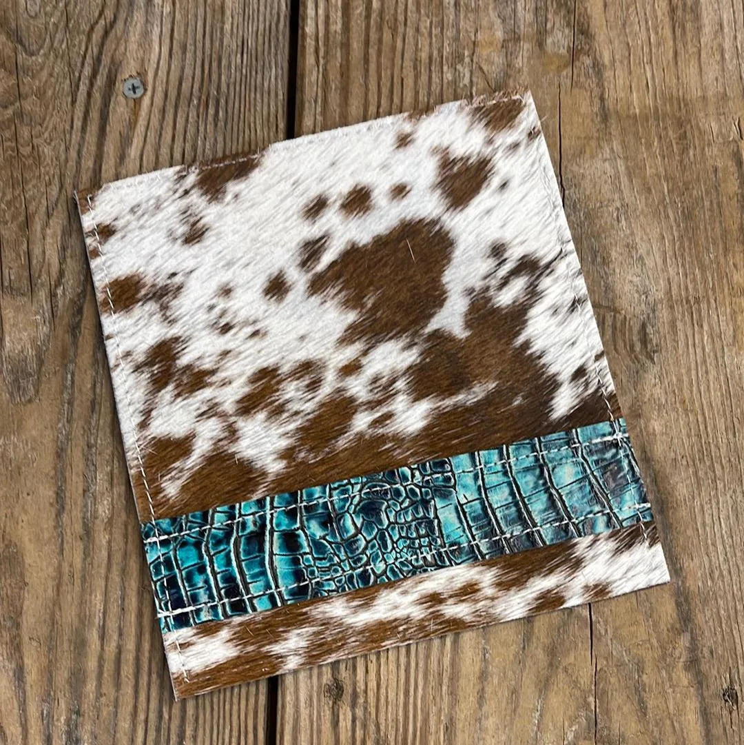 Checkbook Cover - Longhorn w/ Aqua Croc