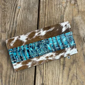 Checkbook Cover - Longhorn w/ Aqua Croc
