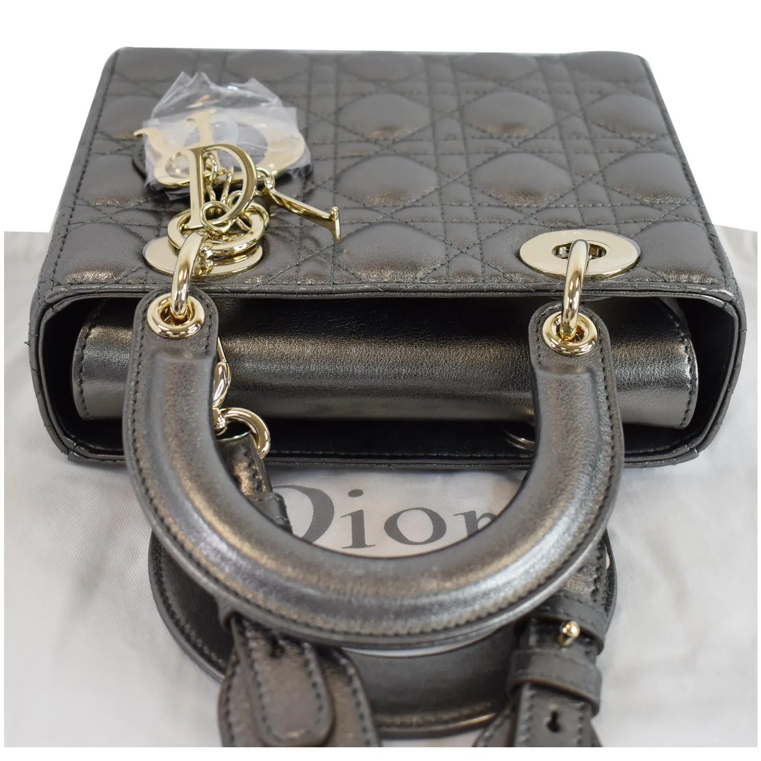 CHRISTIAN DIOR My ABCDior Grained Calfskin Shoulder Bag Gunmetal
