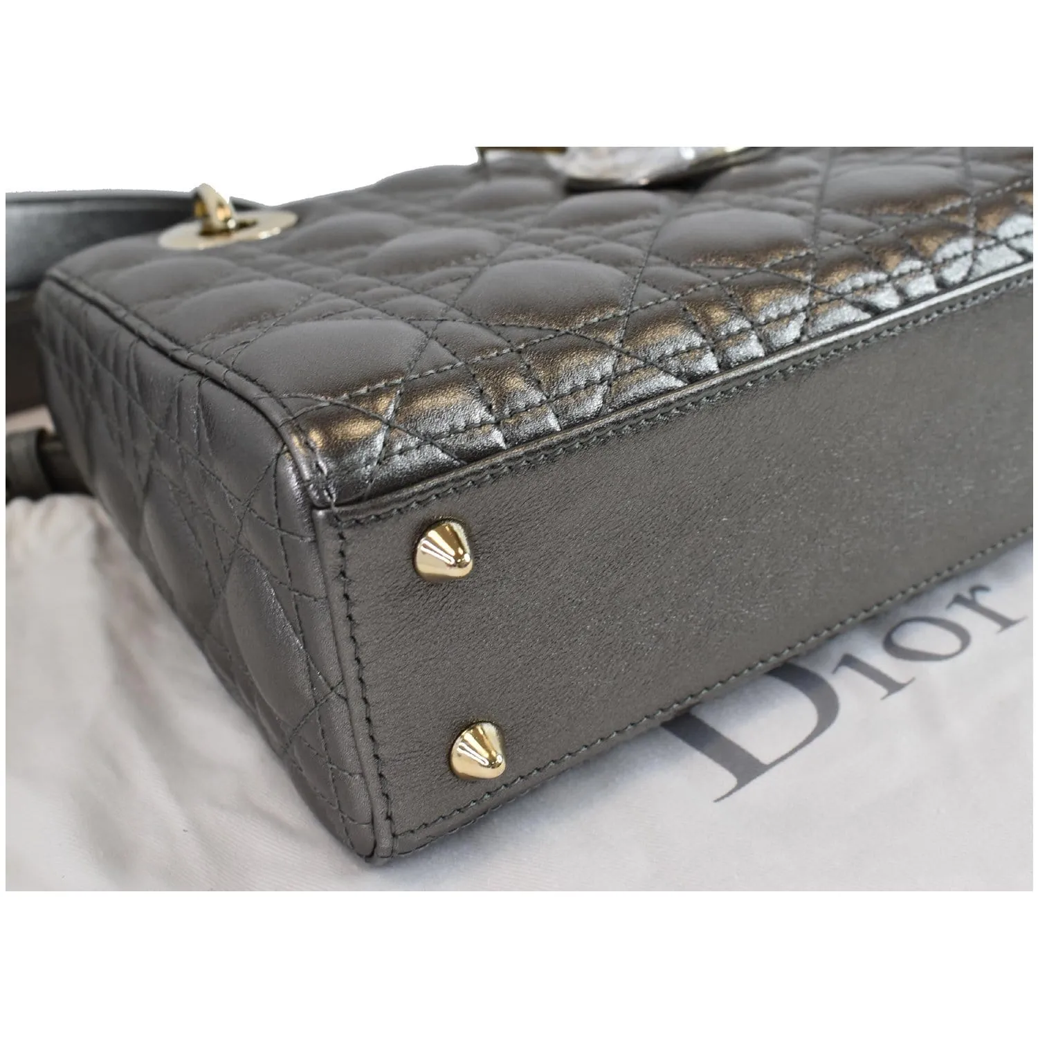 CHRISTIAN DIOR My ABCDior Grained Calfskin Shoulder Bag Gunmetal